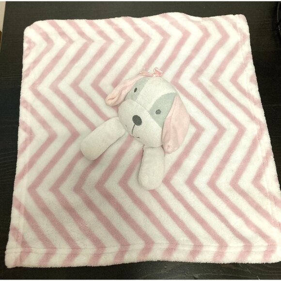 S.L. Home Fashions Pink & White Stripe Plush Puppy Dog Lovey Security Blanket - Picture 4 of 8